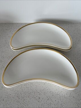 Wedgwood Group Tuscan Bone China Set: White Crescent Side Dishes with Gold Rim